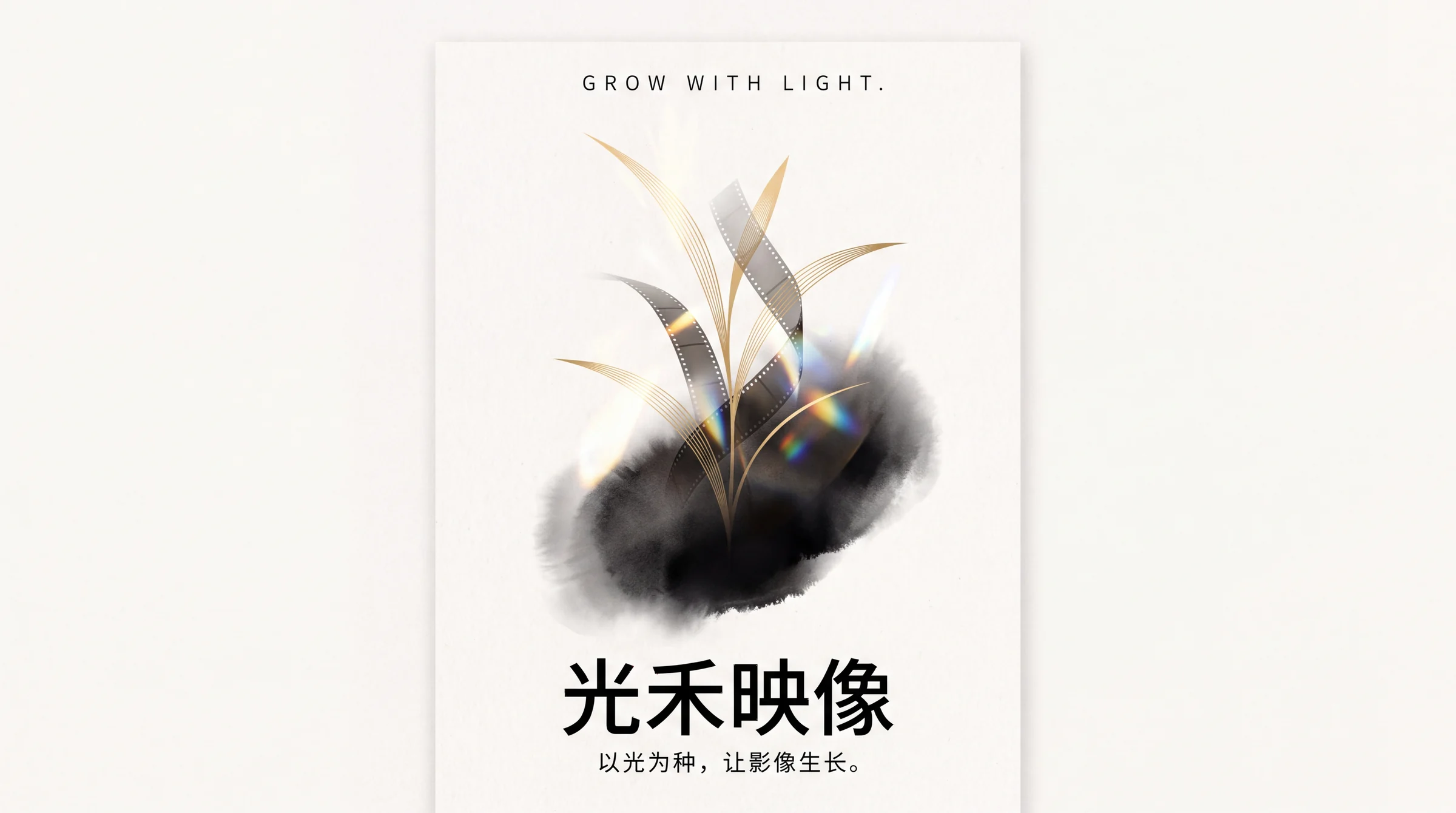暖白留白中的光禾映像品牌海报